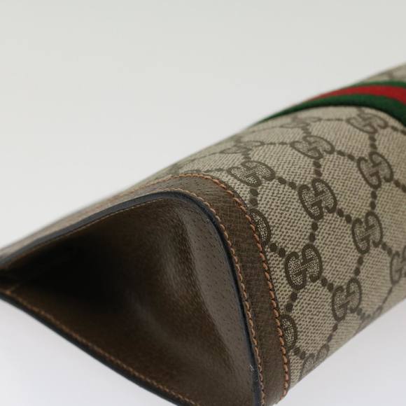 GUCCI GG Canvas Web Sherry Line Clutch Bag Beige Red Green 89.01.001 Auth yk7287 - Picture 8 of 16